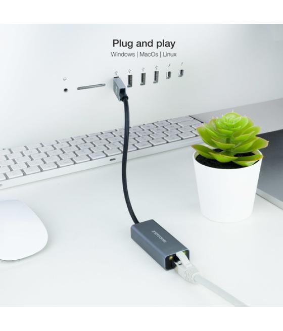 Conversor usb3.0 ethernet gb mbps, gris 15 cm