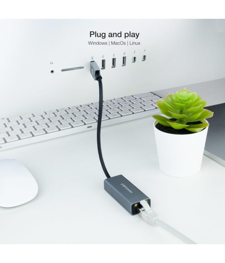 Conversor usb3.0 ethernet gb mbps, gris 15 cm