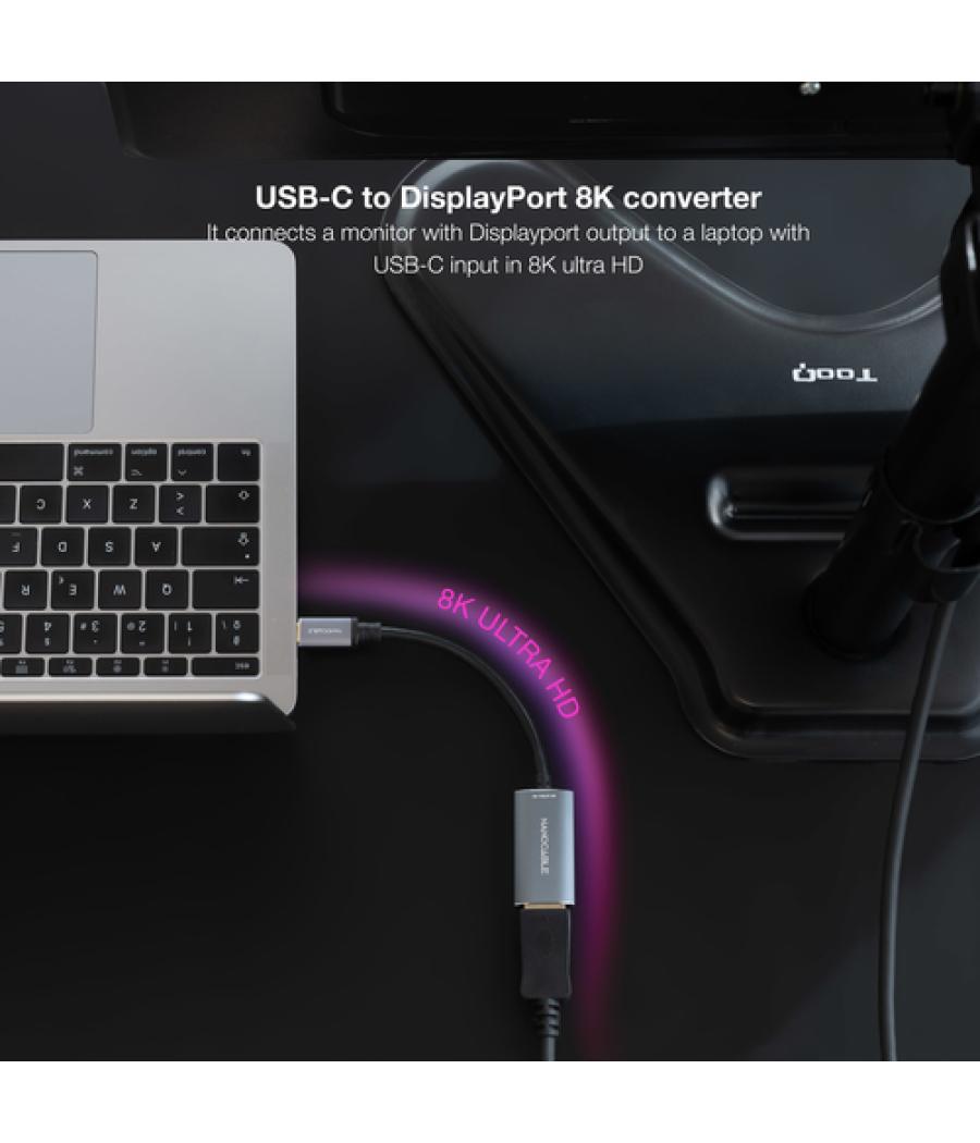 Conversor usb-c a dp 8k aluminio gris 15 cm