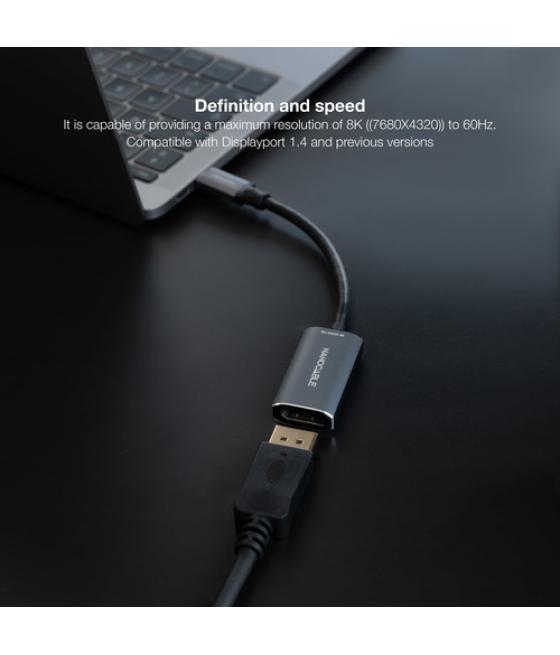 Conversor usb-c a dp 8k aluminio gris 15 cm