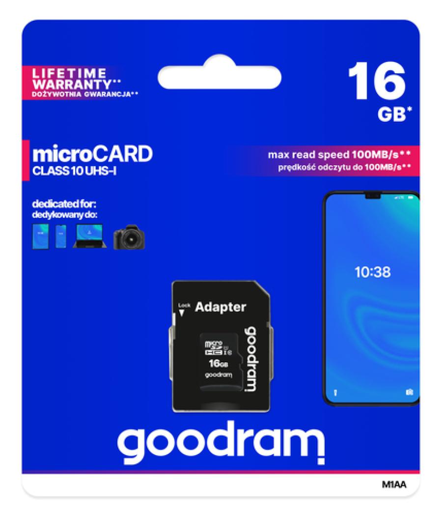 Goodram microsd - 16gb - incluye adaptador a sd - cl 10 uhs i