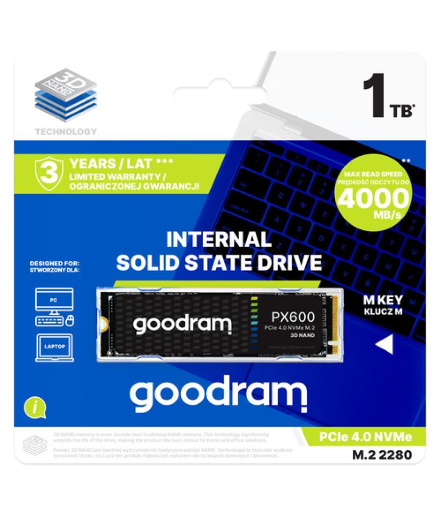 Goodram px600 - 1tb - m.2 2280 - pcie gen4 x4 - 5000 mb/s lectura - 3200 mb/s escritura - tbw 300tb