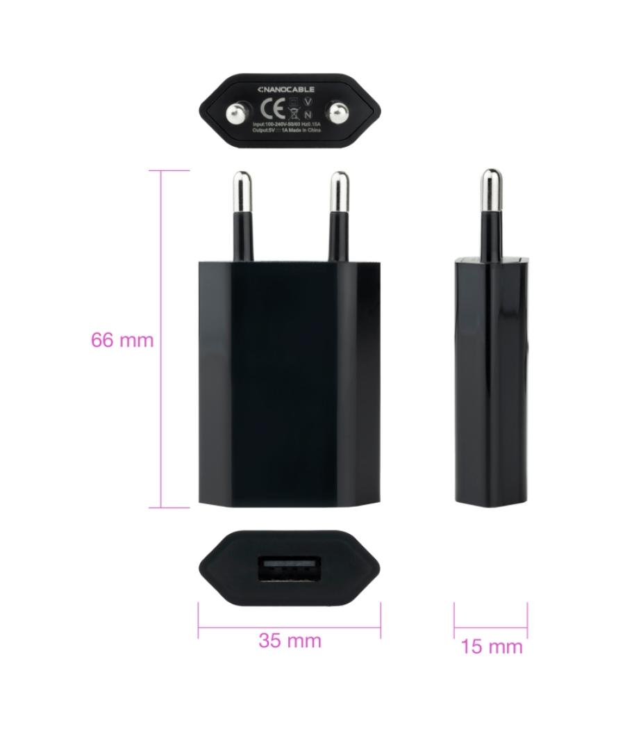 Nanocable mini cargador usb ipod /iphone 5v-1a neg