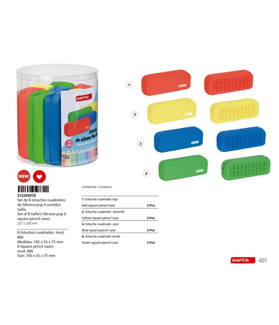 Bolso escolar safta portatodo cuadrado silicona pop it expositor de 8 unidades 270x230 mm
