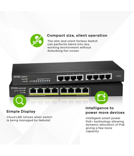 Zyxel GS1915-8EP Gestionado L2 Gigabit Ethernet (10/100/1000) Energía sobre Ethernet (PoE) Negro