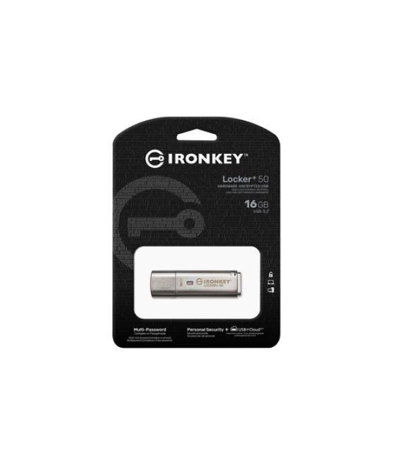 Kingston Technology IronKey Locker+ 50 unidad flash USB 16 GB USB tipo A 3.2 Gen 1 (3.1 Gen 1) Plata