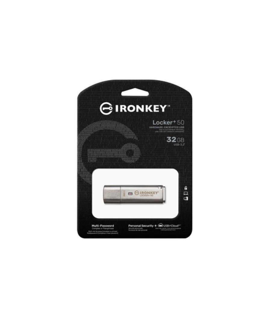 Kingston Technology IronKey Locker+ 50 unidad flash USB 32 GB USB tipo A 3.2 Gen 1 (3.1 Gen 1) Plata