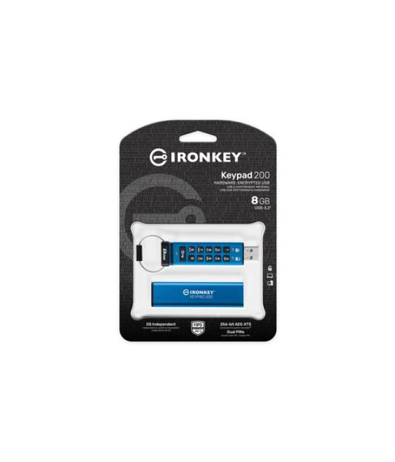 Kingston Technology IronKey Keypad 200 unidad flash USB 8 GB USB tipo A 3.2 Gen 1 (3.1 Gen 1) Azul