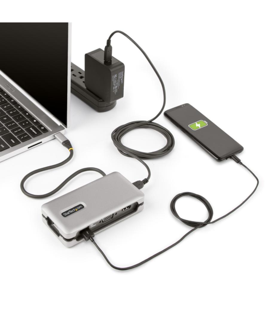 StarTech.com Adaptador Multipuertos USB-C - HDMI 4K a 60Hz VGA - Hub Ladrón USB de 3 Puertos - Power Delivery de Paso de 100W - 