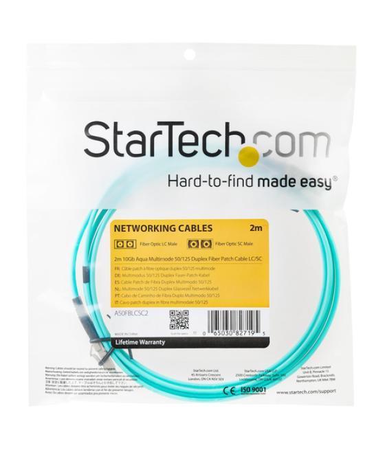 StarTech.com Cable de Fibra Óptica LC a LC de 2m Dúplex Multimodo 50/125 LSZH de 10Gb - Aqua