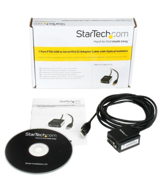StarTech.com Cable Adaptador 2,5m USB a 1 Puerto Serie Serial RS232 DB9 FTDI Aislamiento Óptico