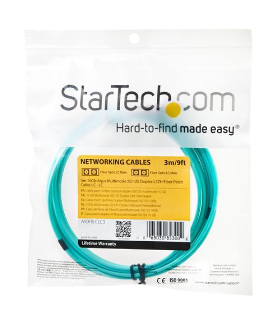 StarTech.com Cable de 3m de Fibra Óptica Multimodo OM3 LC a LC UPC - Full Duplex 50/125µm - para Redes de 100G - LOMMF/VCSEL - P