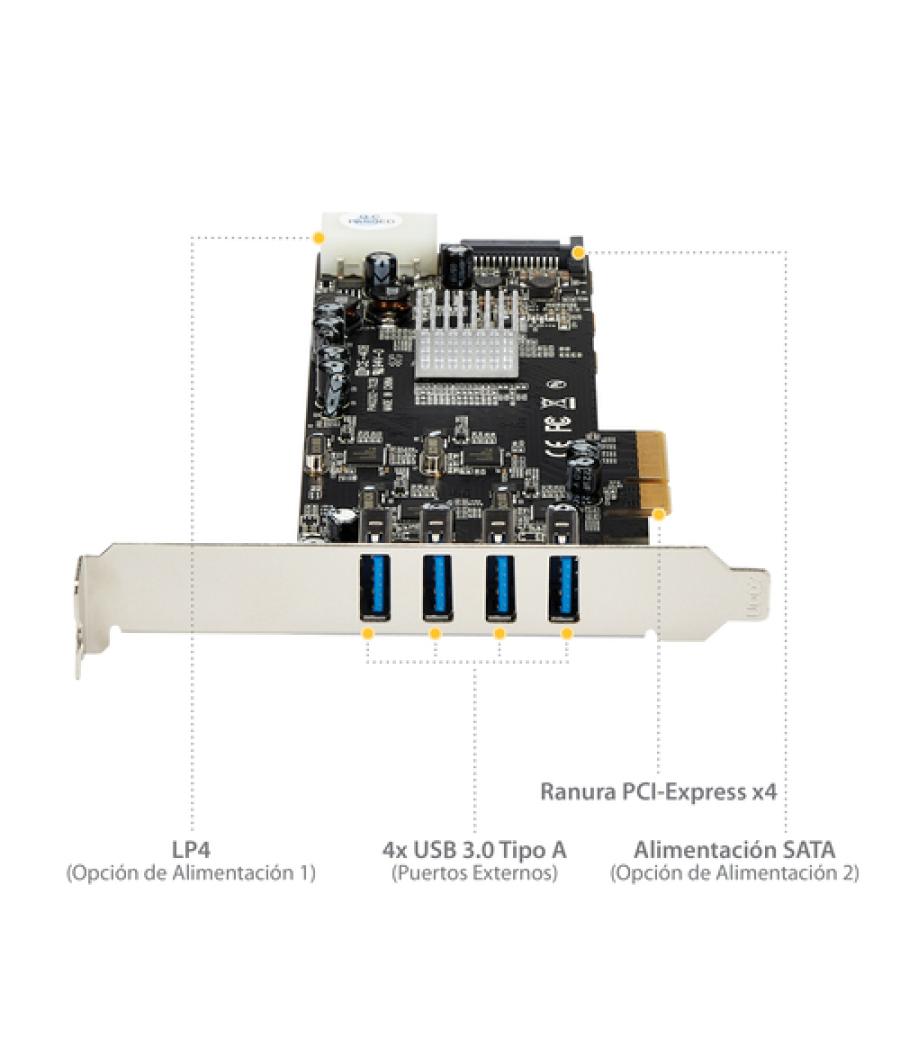 StarTech.com Adaptador Tarjeta PCI Express PCI-E 4 Puertos USB 3.0 UASP 2 Canales de 5Gbps con Alimentación Molex SATA