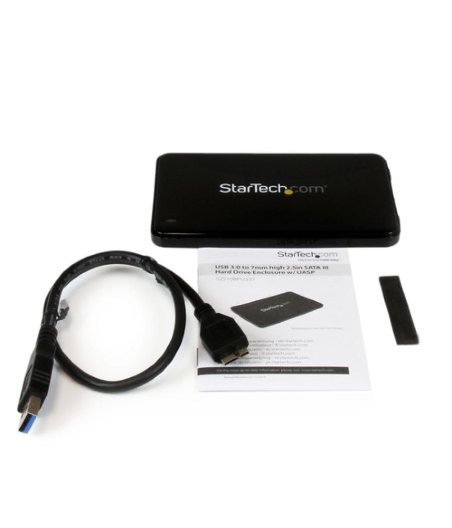 StarTech.com Caja de Disco Duro USB 3.0 con UASP para HDD/SSD SATA III de 2,5 Pulgadas y 7mm de Espesor