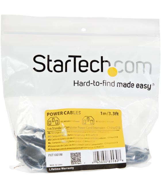StarTech.com Cable de 1m de Extensión de Alimentación, C14 a C13, 10A 125V, 18AWG, Alargador de Cable de Corriente de Ordenador,