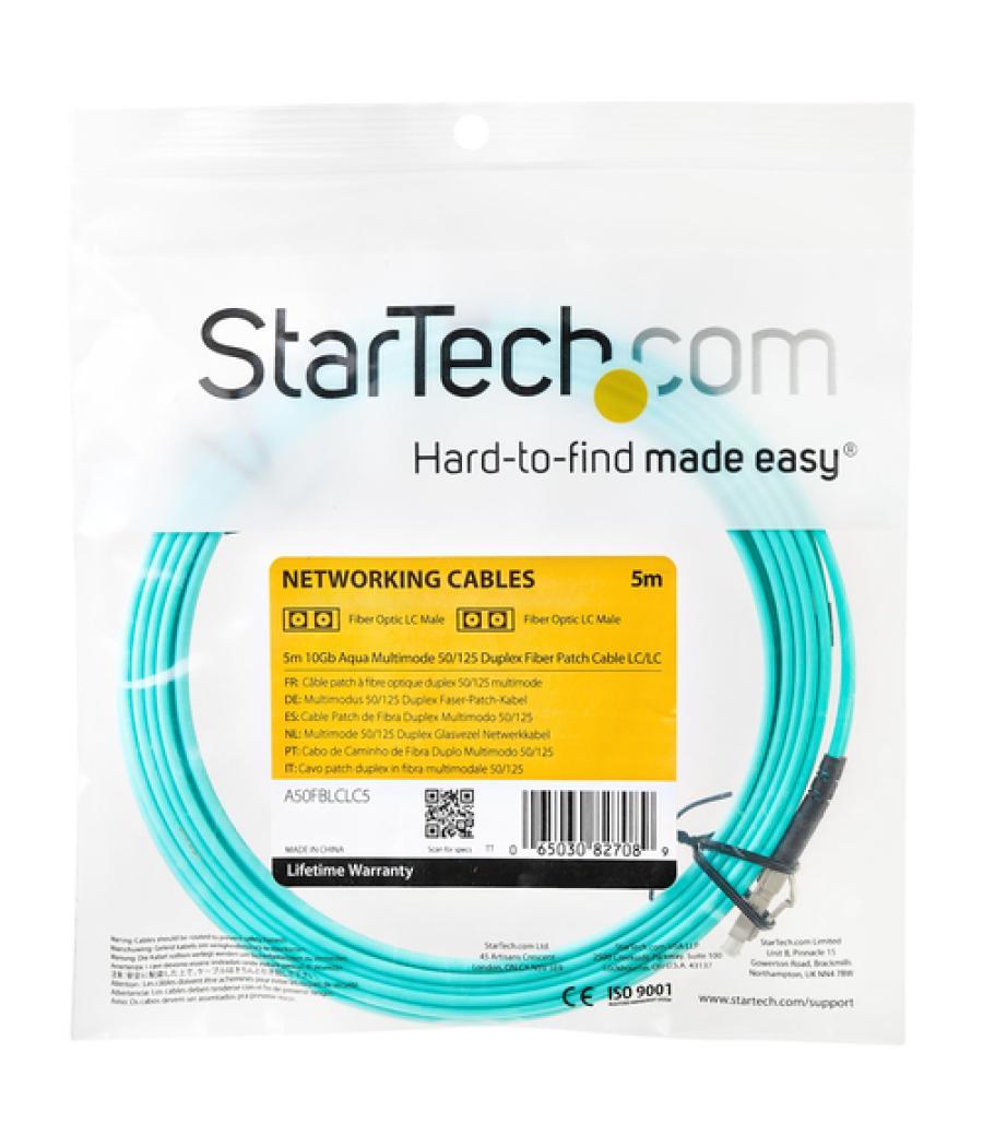 StarTech.com Cable de 5m de Fibra Óptica Multimodo OM3 LC a LC UPC - Full Duplex 50/125µm - para Redes de 100G - LOMMF/VCSEL - P