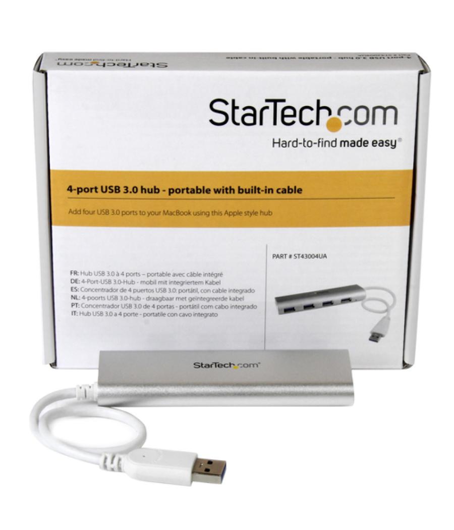 StarTech.com Concentrador Portátil USB 3.0 de 4 Puertos - 5Gbps - Hub con Cable Incorporado