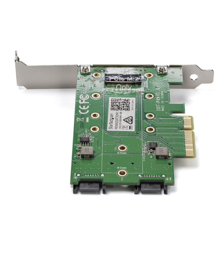 StarTech.com Tarjeta Adaptadora de 3 Puertos M.2 NGFF para SSD - Soporta 1x SSD M.2 PCIe NVMe - 2x SSD M.2 SATA III - Adaptador 