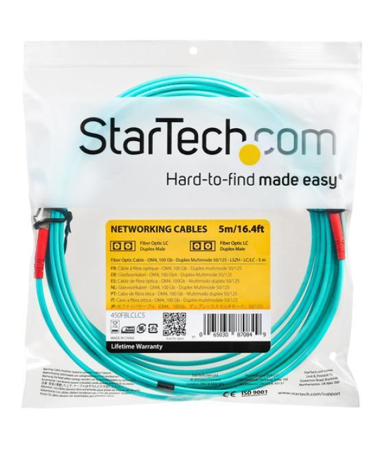 StarTech.com Cable de 5m de Fibra Óptica Multimodo LC/UPC a LC/UPC OM4 - 50/125µm - Fibra LOMMF/VCSEL - Redes de 100G - Cable LS