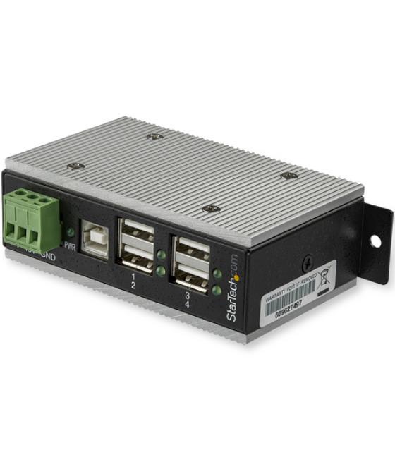 StarTech.com Concentrador USB 2.0 de 4 Puertos - Hub Industrial de Metal(4xUSB-A) con ESD y Protección contra Picos - Temperatur