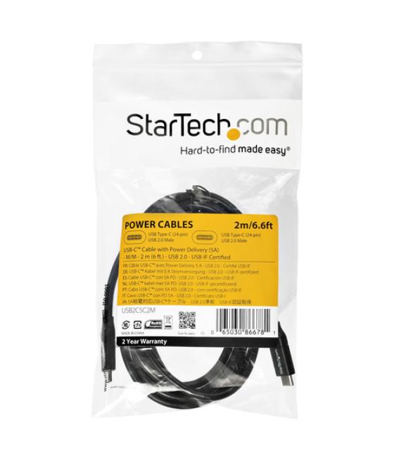 StarTech.com Cable de 2m USB-C a USB-C con capacidad para Entrega de Alimentación de 5A - USB TipoC - Cable de Carga USBC - USB 