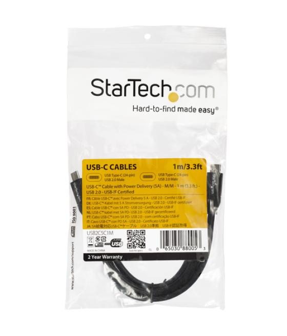 StarTech.com Cable de 1m USB-C a USB-C con capacidad para Entrega de Alimentación de 5A - USB TipoC - Cable de Carga USBC - USB 