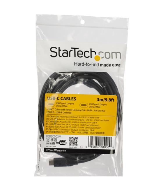 StarTech.com Cable de 3m USB-C a USB-C con capacidad para Entrega de Alimentación de 5A - USB TipoC - Cable de Carga USBC - USB 