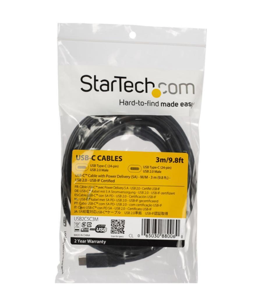 StarTech.com Cable de 3m USB-C a USB-C con capacidad para Entrega de Alimentación de 5A - USB TipoC - Cable de Carga USBC - USB 