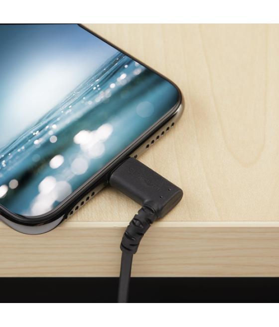 StarTech.com Cable Resistente USB-A a Lightning de 1 m - Negro -Acodado en un Ángulo de 90° a la Derecha - Cable de Carga y Sinc