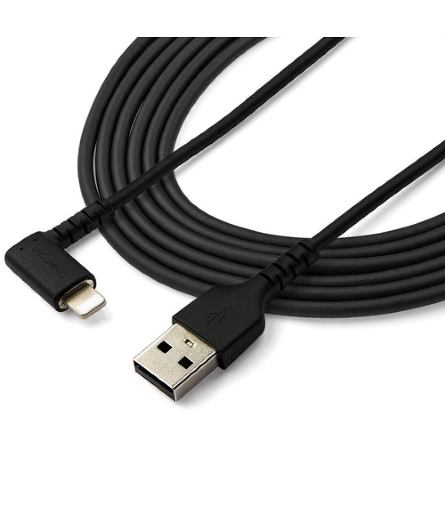 StarTech.com Cable Resistente USB-A a Lightning de 2 m - Negro -Acodado en un Ángulo de 90° a la Derecha - Cable de Carga y Sinc