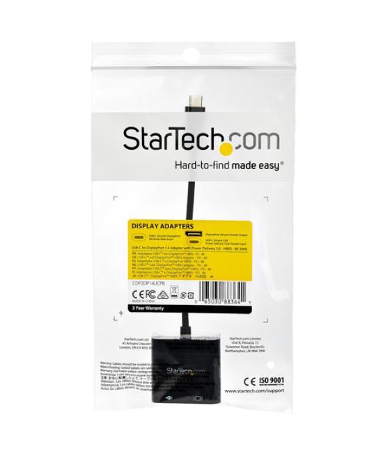 StarTech.com Cable de 1m USB-C a DisplayPort 1.4 HBR3 con Entrega de Alimentación PD de 60W - Convertidor Adaptador de Vídeo USB