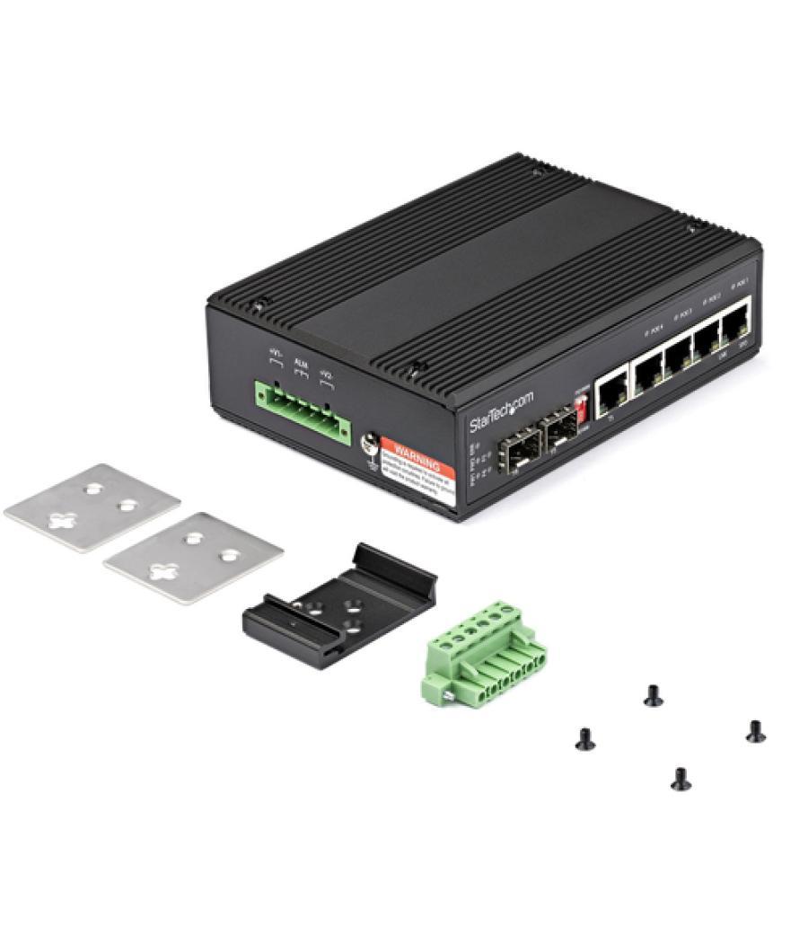 StarTech.com Switch Conmutador Industrial Ethernet Gigabit 6 Puertos - 4x RJ45 PoE - 2 Ranuras SFP PoE+ de 30W 12-48VDC DIN (IES