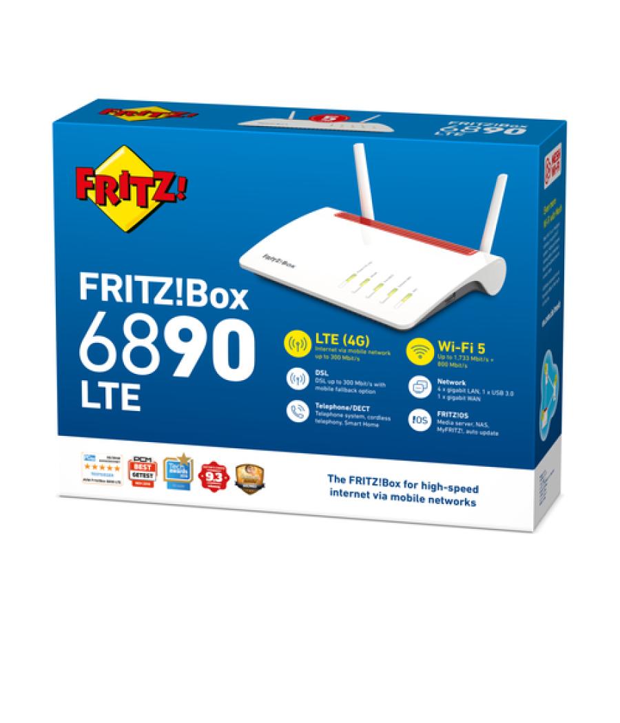 FRITZ!Box Box 6890 LTE router inalámbrico Gigabit Ethernet Doble banda (2,4 GHz / 5 GHz) 4G Rojo, Blanco
