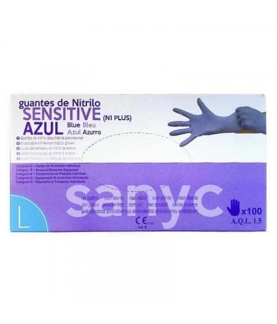 Paquete de 100 guantes nitrilo sensitive s/p t-g p-100 examen sanicen gu105