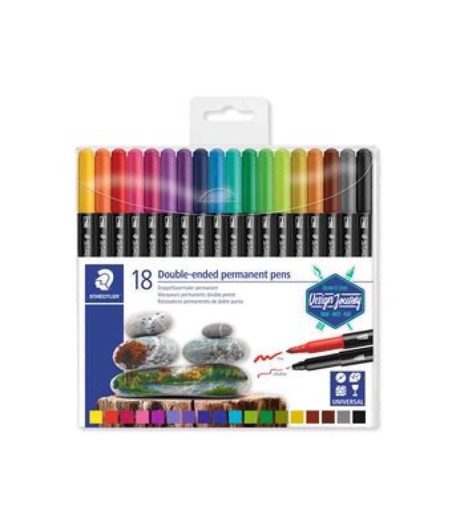 Estuche de plástico con 18 rotuladores, colores surtidos staedtler 3187 tb18