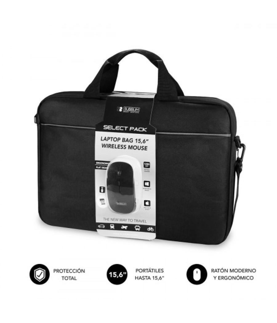 Subblim maletín con ratón select pack wireless mouse usb + laptop bag 15,6"