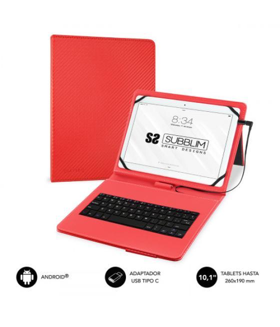 Subblim funda con teclado micro usb - usb c keytab pro usb 10,1" red