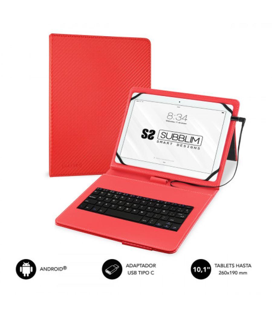 Subblim funda con teclado micro usb - usb c keytab pro usb 10,1" red