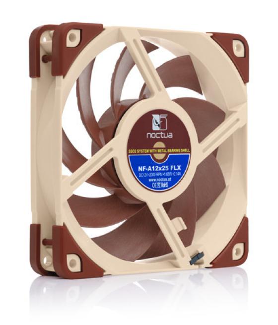 Noctua ventilador caja nf-a12x25 flx, 120mm fan, 120x120x25mm, 12v, 2000rpm/1700rpm/1350rpm, 22,6 db(a), 102,1 m3/h, 1,65 mm h2o