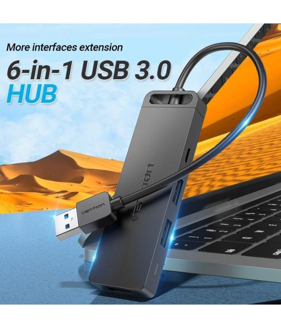Docking usb 3.0 vention chvbb/ 3xusb/ 1xmicrousb pd/ 1xlector tarjetas/ negro