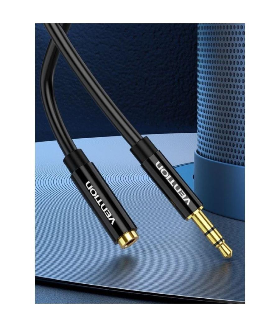 Cable estéreo vention bbzbd/ jack 3.5 macho - jack 3.5 hembra/ 50cm/ negro