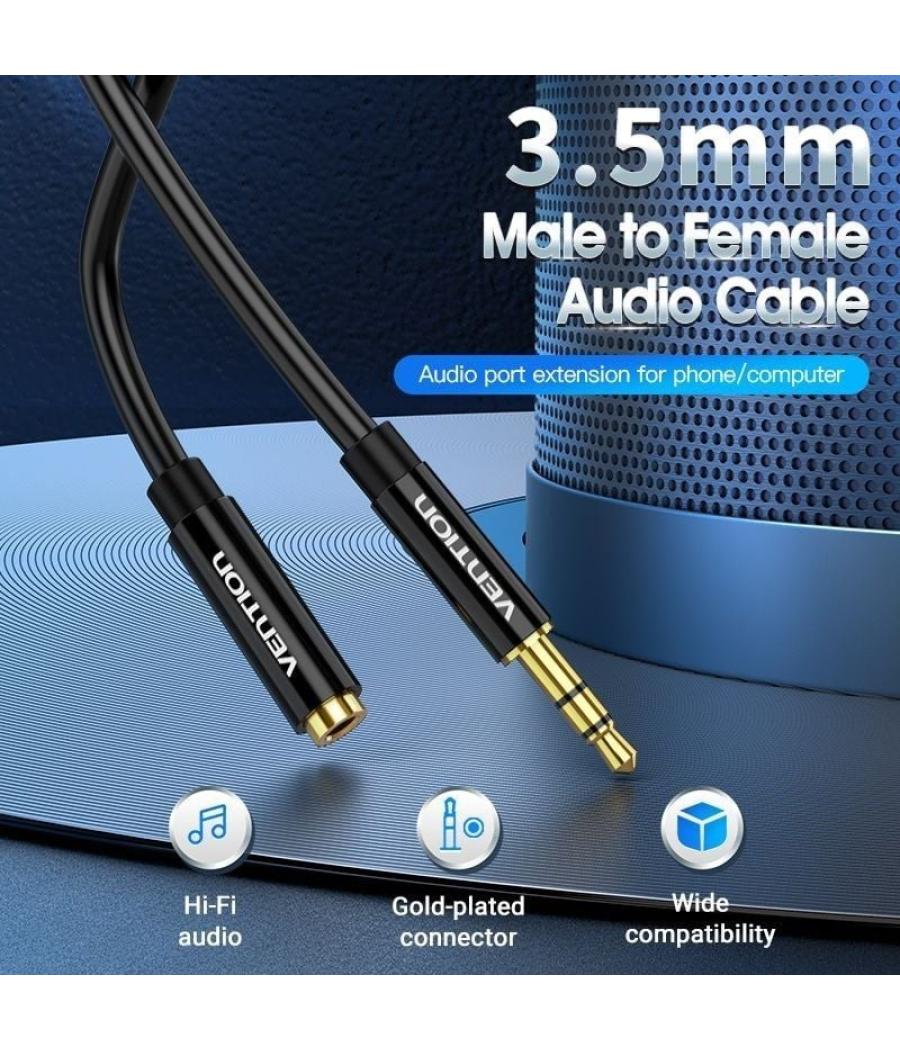 Cable estéreo vention bbzbd/ jack 3.5 macho - jack 3.5 hembra/ 50cm/ negro