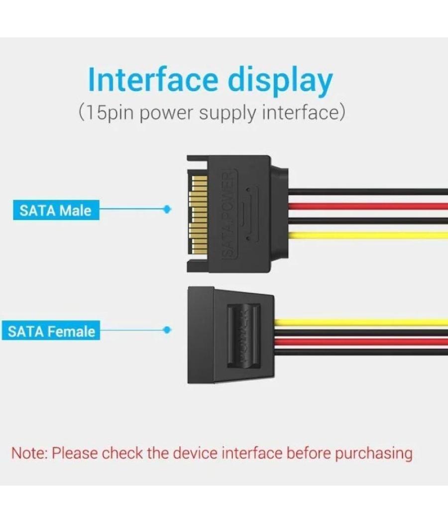 Cable alimentación 15pin vention kdaby/ sata macho - sata hembra/ 30cm