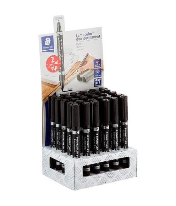 Staedtler expositor 30 marcadores dúo permanente lumocolor 348 doble punta negro