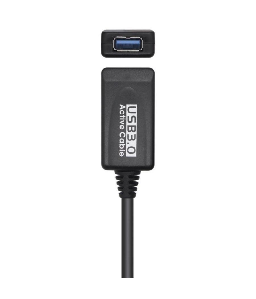 Cable alargador usb 3.0 con amplificador aisens a105-0525/ usb macho - usb hembra/ hasta 9w/ 625mbps/ 5m/ negro