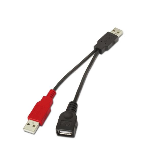 Cable usb 2.0 + alimentación aisens a101-0030/ usb hembra + usb macho - usb macho/ hasta 2.5w/ 60mbps/ 15cm/ negro/ rojo