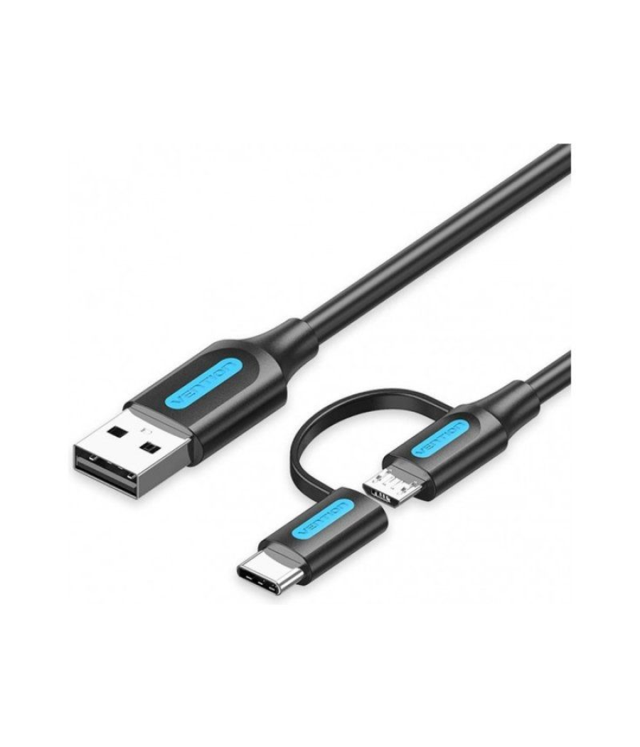 Cable usb 2.0 vention cqdbf usb macho - micro usb macho/ usb tipo-c macho/ 480mbps/ 1m/ negro