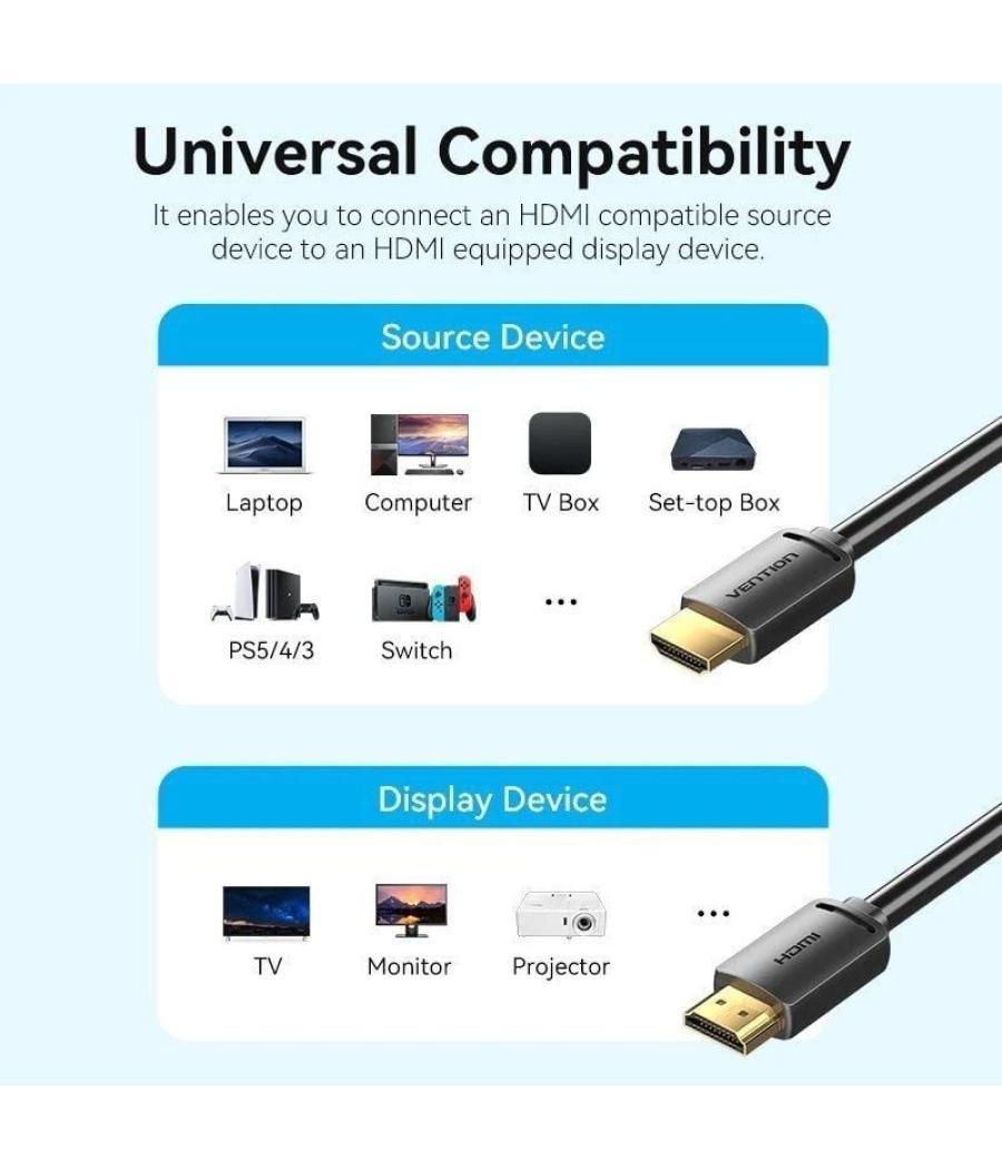 Cable hdmi 2.0 4k vention aljbh/ hdmi macho - hdmi macho/ 2m/ negro