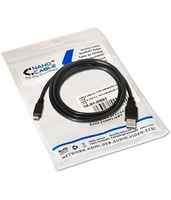Cable usb 2.0 nanocable 10.01.0501/ usb macho - microusb macho/ 1.8m/ negro