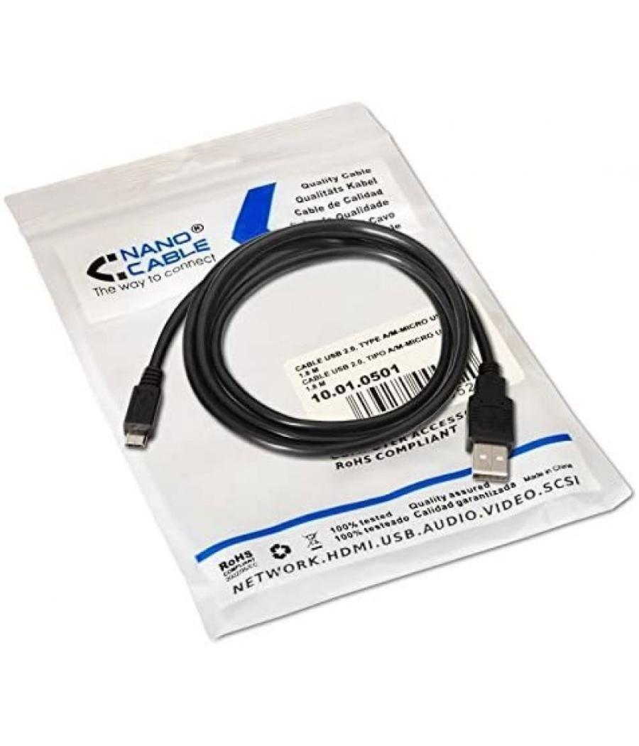 Cable usb 2.0 nanocable 10.01.0501/ usb macho - microusb macho/ 1.8m/ negro